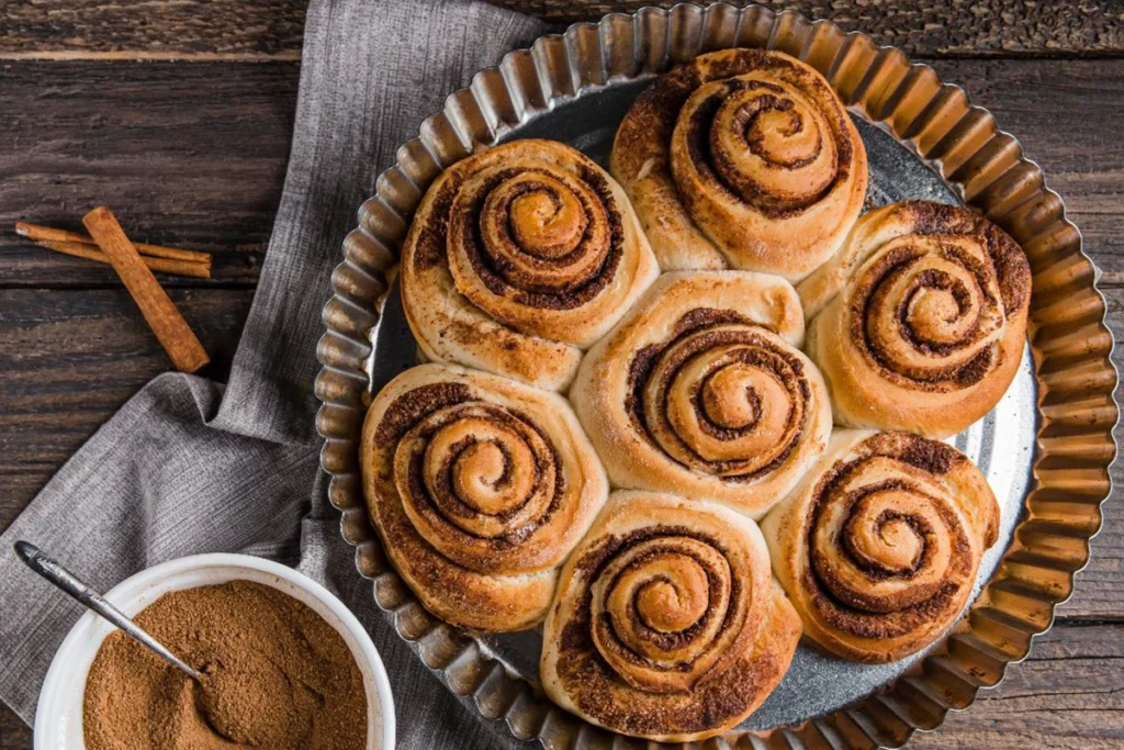 Close-up view of delicious cinnamon rolls