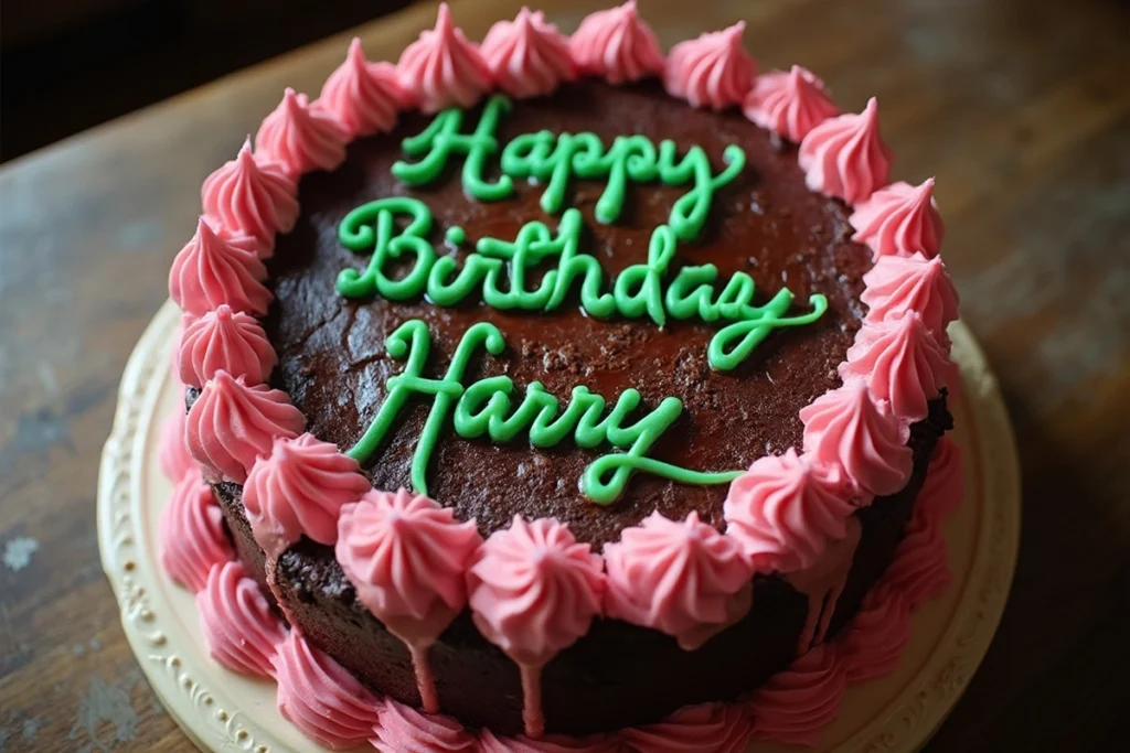 Hagrid's homemade chocolate birthday cake for Harry with green icing