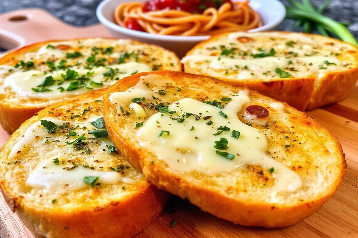 Garlic bread made with sliced bread, butter, and herbs