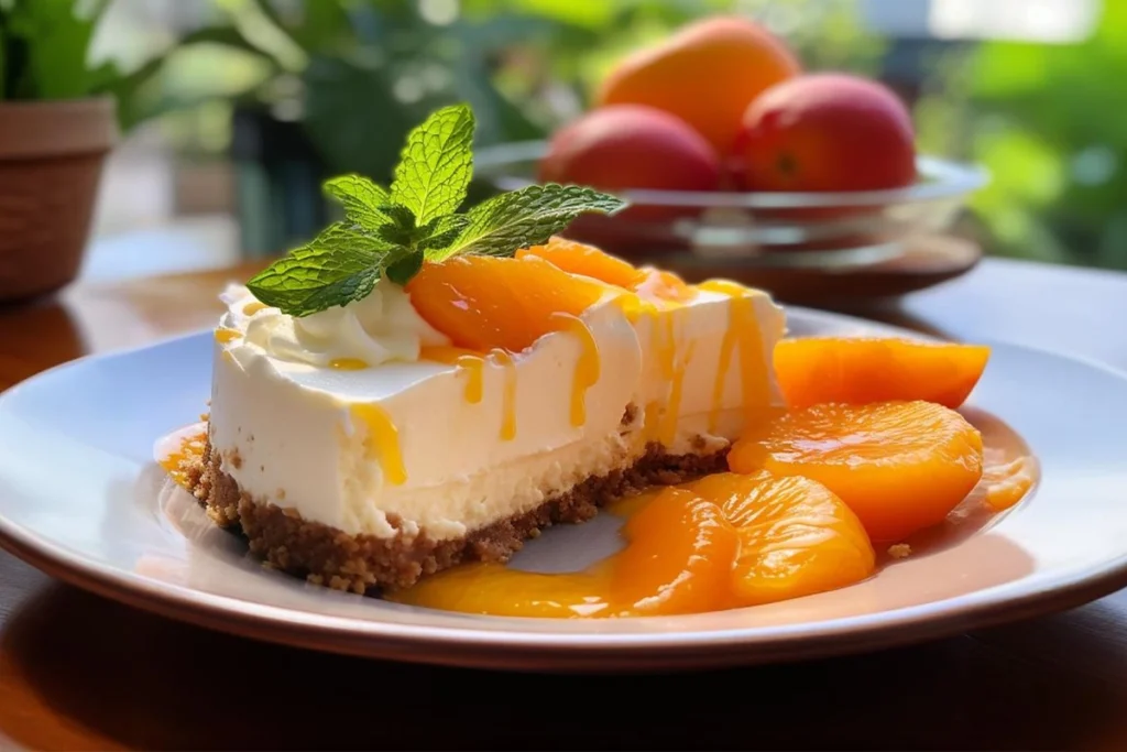 Orange Creamsicle Cheesecake with graham cracker crust, topped with fresh oranges and whipped cream.