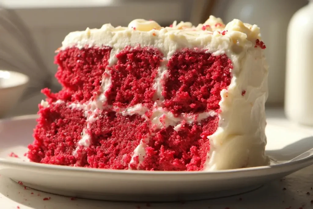 Red velvet cake with vinegar to create light and fluffy texture