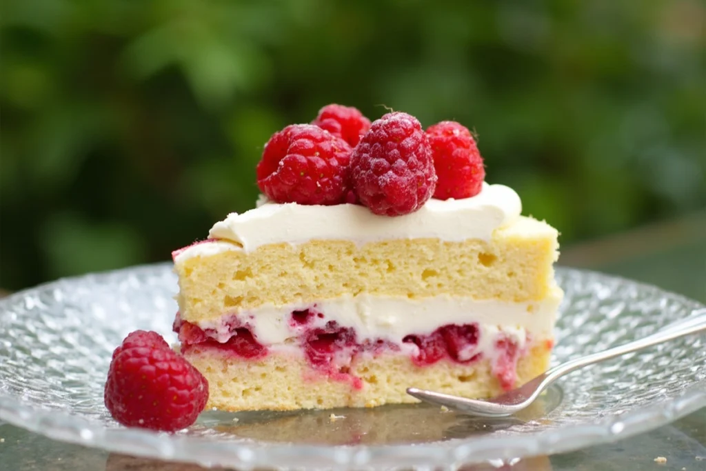 Berry Chantilly Cake topped with fresh cream and berries