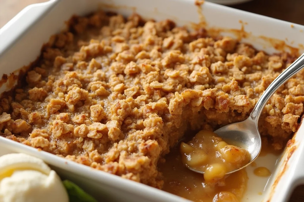 Betty Crocker Apple Crisp with oat topping and baked apples.