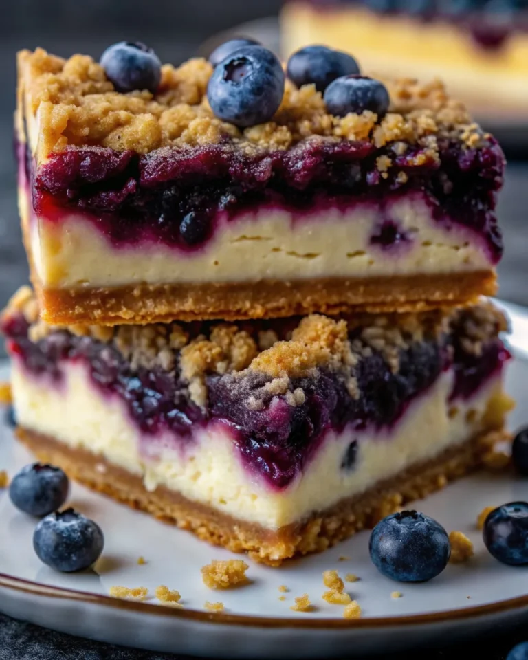 Vegan blueberry crumble cheesecake with golden oat topping and juicy blueberries on a cookie crust