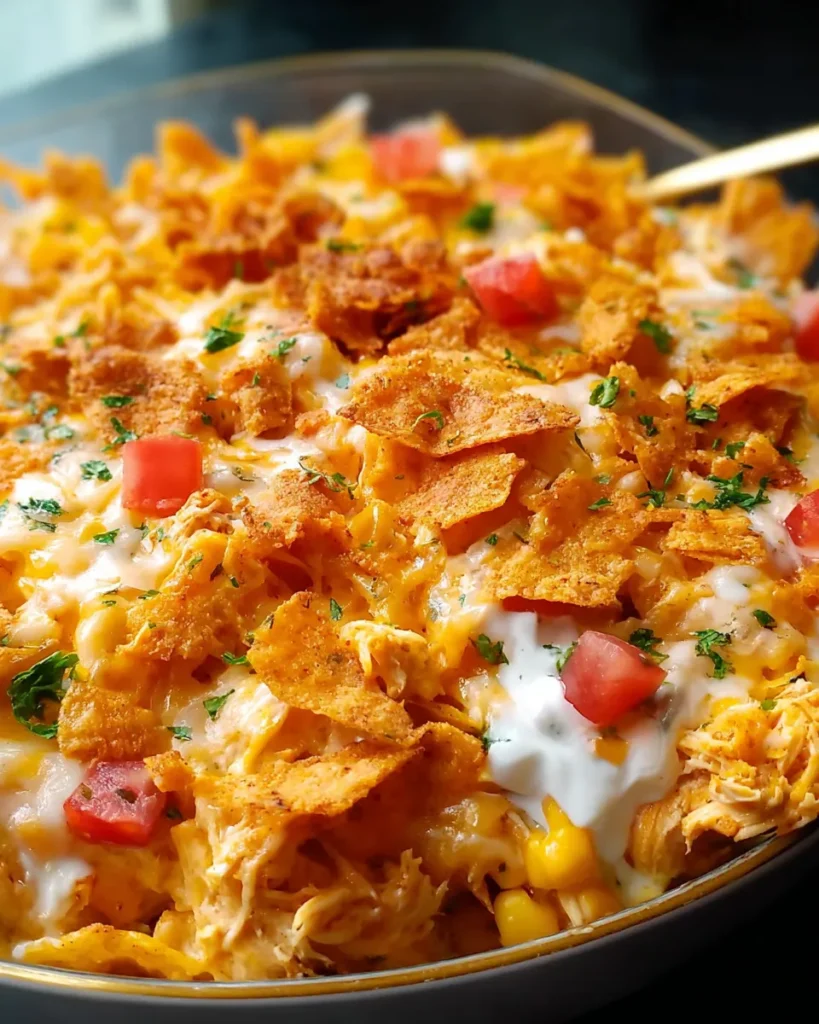 Doritos Cheesy Chicken Casserole is a quick, comforting favorite packed with chicken, cheese, and crunchy chips. Bakes bubbly in just 25 minutes!