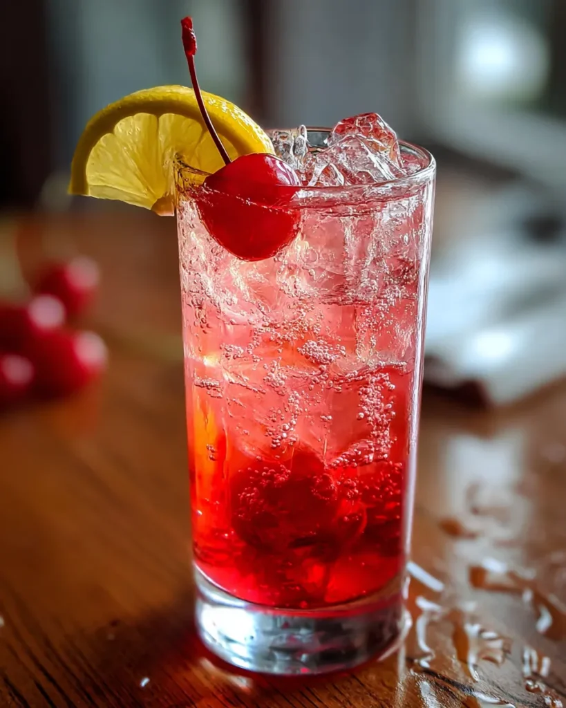 Cherry Collins Mocktail is a refreshing, alcohol-free drink with cherry syrup, lemon juice, and tonic—perfect for sunny afternoons.