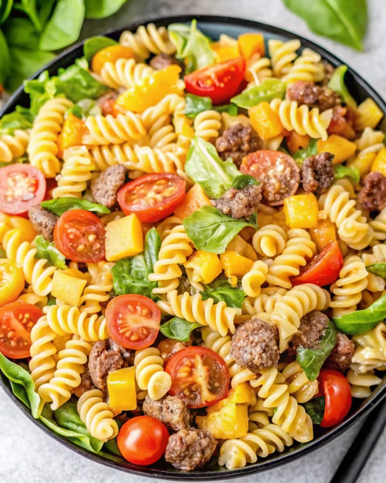 Big Mac Pasta Salad combines beef, cheese, pickles & pasta in a creamy dressing. A quick, crowd-pleasing twist on a nostalgic favorite!