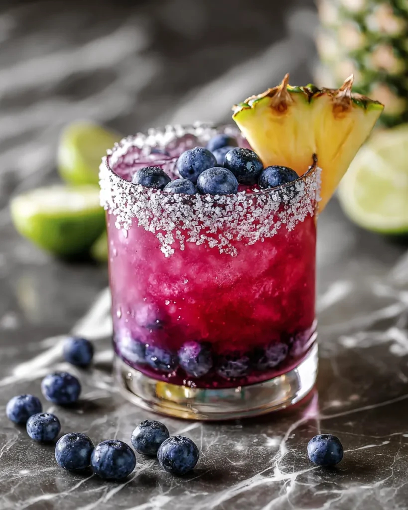 Pineapple Blueberry Margarita Mocktail is fruity, fizzy, and alcohol-free. A fun, tropical twist perfect for any occasion.
