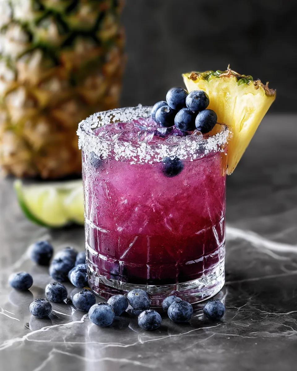 Pineapple Blueberry Margarita Mocktail is fruity, fizzy, and alcohol-free. A fun, tropical twist perfect for any occasion.