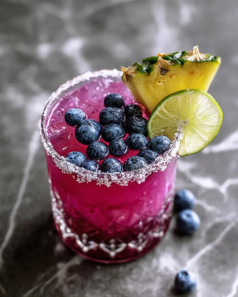 Pineapple Blueberry Margarita Mocktail is fruity, fizzy, and alcohol-free. A fun, tropical twist perfect for any occasion.