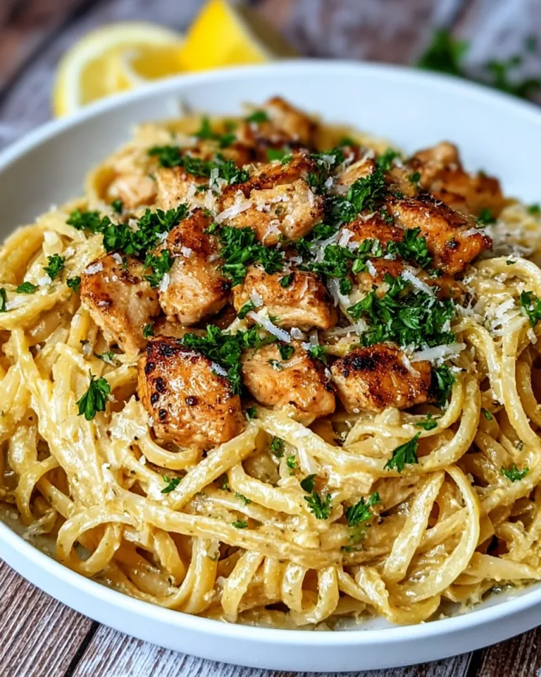 Overhead view of Cowboy Butter Chicken Linguine ingredients arranged on a white marble countertop, including raw chicken breast, dry linguine, butter, garlic cloves, lemon, Dijon mustard, Parmesan cheese, heavy cream, olive oil, and fresh parsley in natural light.