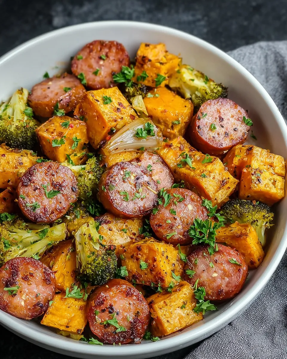 Raw sweet potatoes, raw honey garlic sausage, olive oil, garlic powder, paprika, fresh parsley, each ingredient separated on display in a white marble kitchen, amateur Reddit-style photo taken with a Galaxy S2, amateur lighting, close-up focus on the details.
