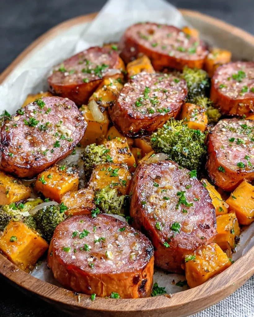 aw sweet potatoes, raw honey garlic sausage, olive oil, garlic powder, paprika, fresh parsley, each ingredient separated on display in a white marble kitchen, amateur Reddit-style photo taken with a Galaxy S2, amateur lighting, close-up focus on the detail