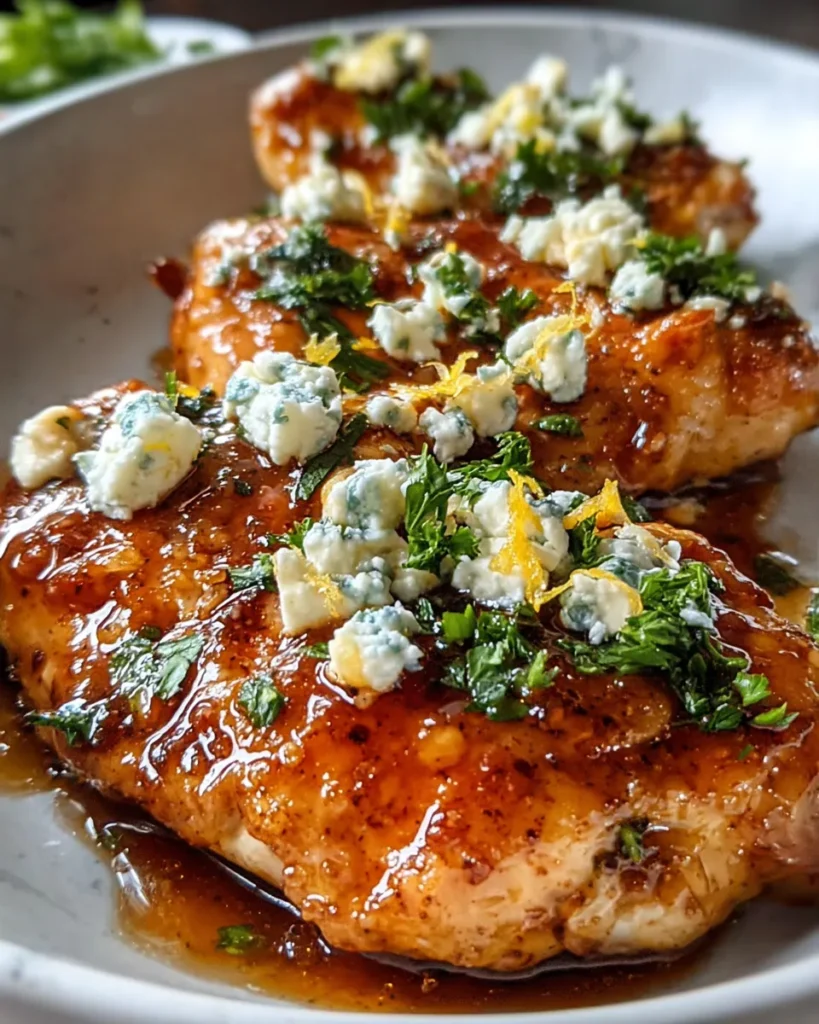 Flat lay of Hot Honey Feta Chicken ingredients, including raw chicken thighs, honey, garlic, spices, lemon, and feta cheese, arranged casually on a white kitchen surface.