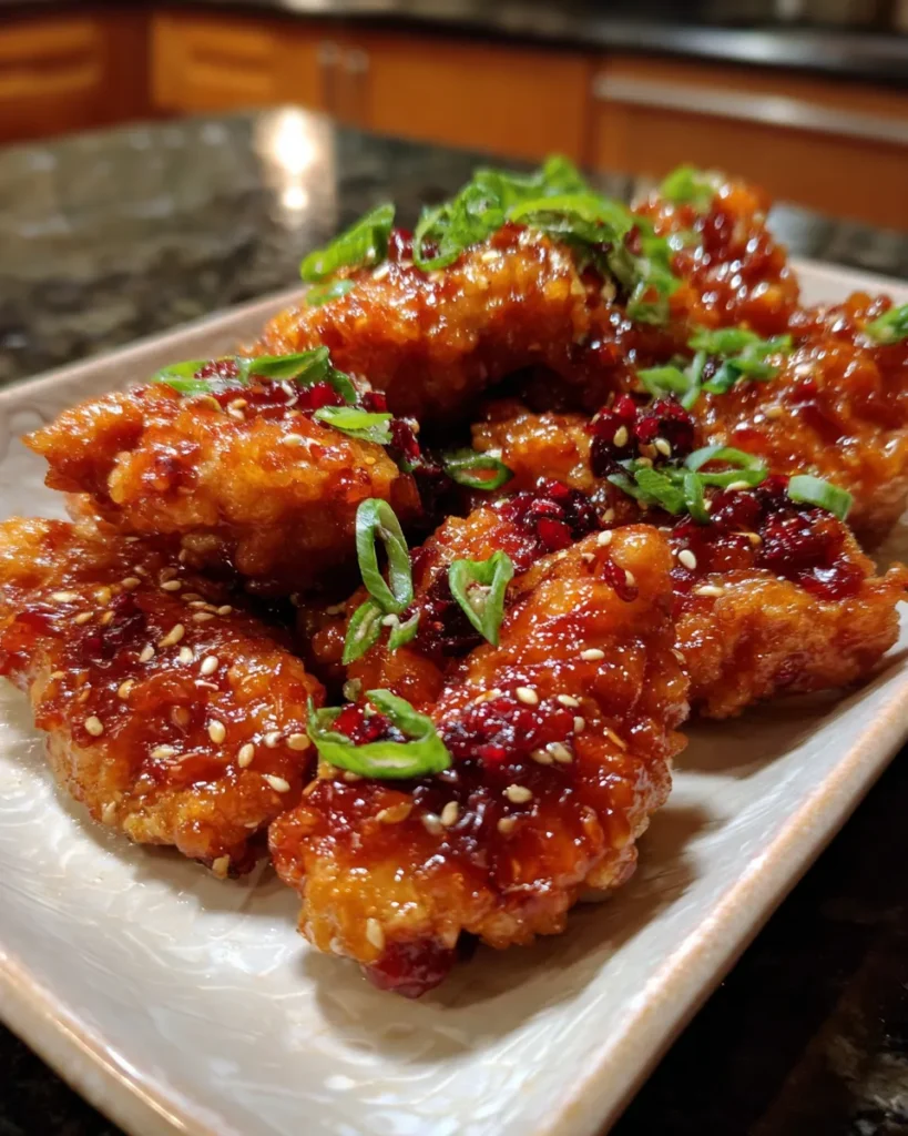 Sweet Chili Chicken ingredients arranged on a kitchen counter, including raw chicken breast, sweet chili sauce, garlic, ginger, soy sauce, green onions, sesame seeds, cornstarch, and uncooked jasmine rice, captured in natural lighting.