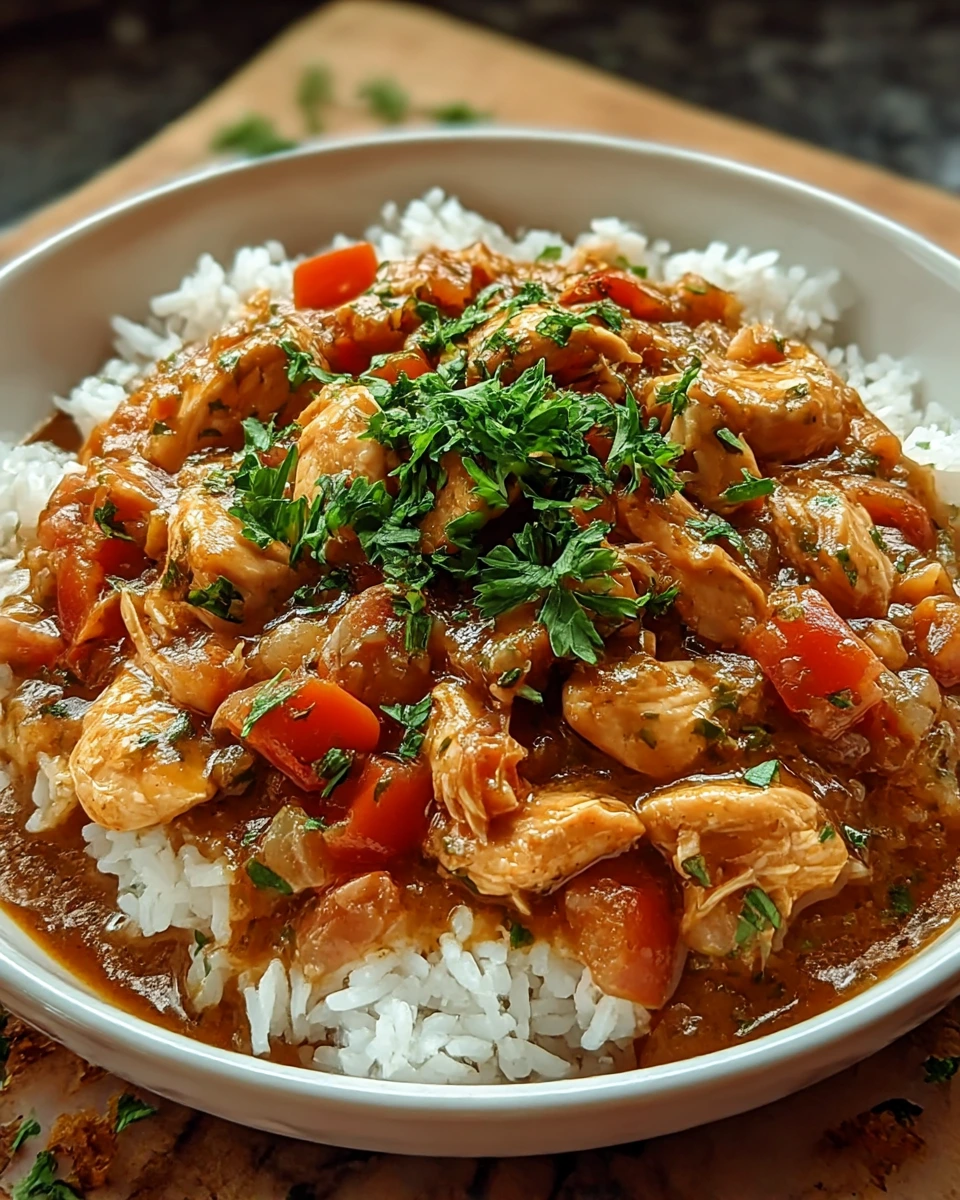 Cajun Chicken Étouffée packed with bold Cajun flavors, tender chicken, and rich roux. A comforting Southern dish you can easily make at home.