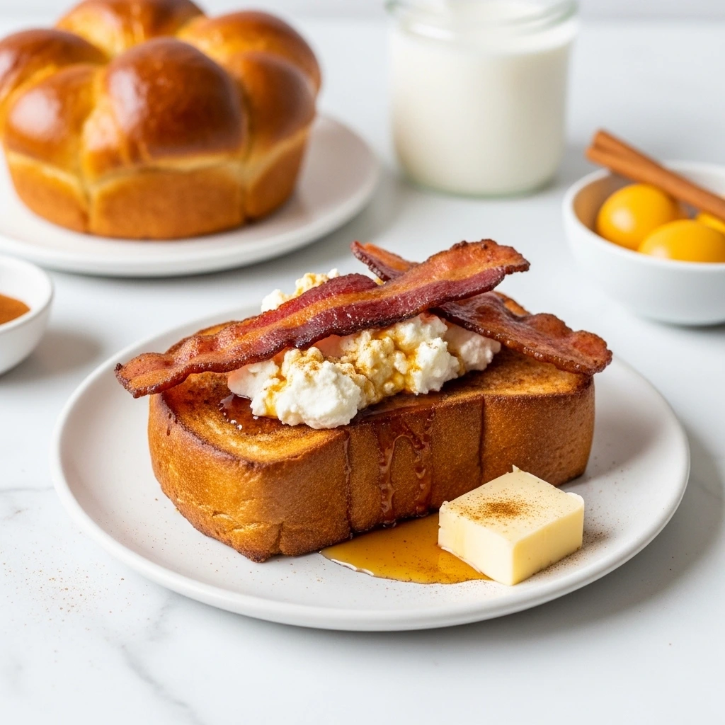Bourbon Maple Bacon French Toast with crispy bacon, maple glaze, and creamy filling. A sweet, smoky brunch recipe ready in 35 minutes.