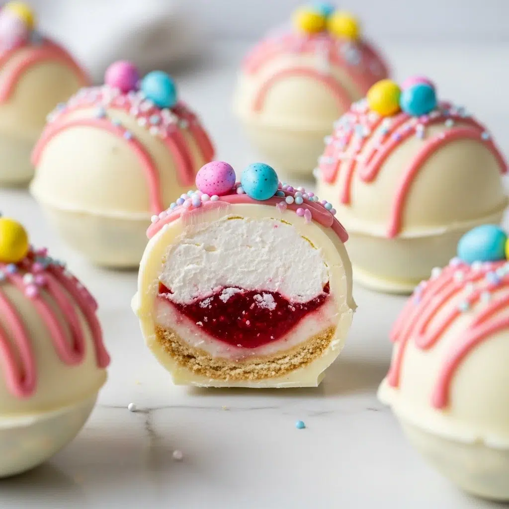 Strawberry Shortcake Easter Egg Bombs are creamy no-bake treats with white chocolate shells and strawberry filling, perfect for Easter celebrations.