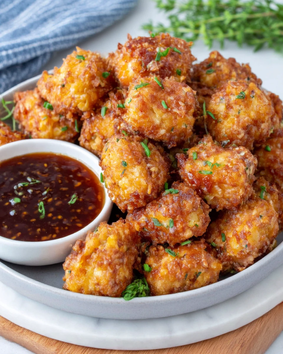 Close-up of crispy air fryer tofu bites with golden crunchy edges, served in a white bowl on a marble kitchen counter, soft natural light from a window highlighting texture and crispiness, homemade casual food photography style