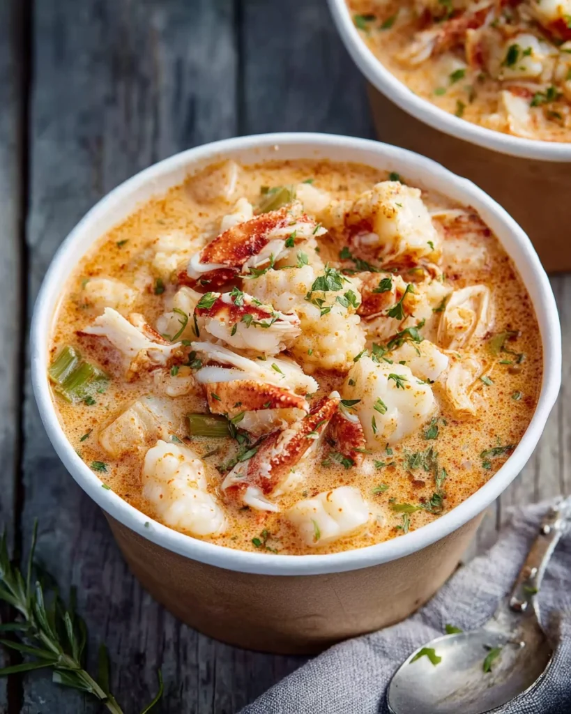 Creamy homemade crab stew served in a rustic bowl with tender lump crab meat, celery, onions, parsley, and rich seasoned broth on a white marble countertop with warm natural lighting.