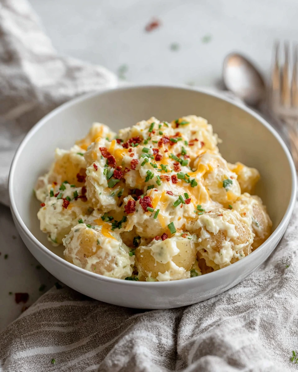 Close-up of Kentucky Crockpot Potatoes made with creamy sour cream, melted cheddar cheese, and tender potatoes in a slow cooker, served in a warm homemade kitchen setting with soft natural lighting.