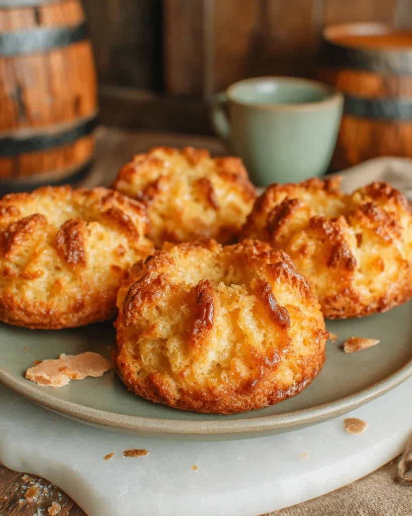 Close-up of homemade Hobbit inspired orange honey cakes topped with fresh orange slices and edible gold decoration, photographed in soft natural light on a white marble kitchen counter with a cozy, rustic feel.