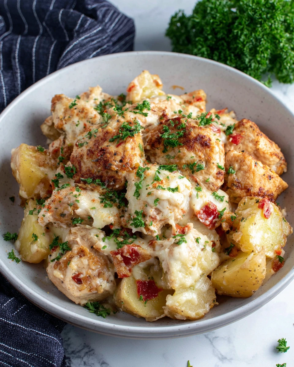Creamy Crockpot Garlic Parmesan Chicken and Potatoes