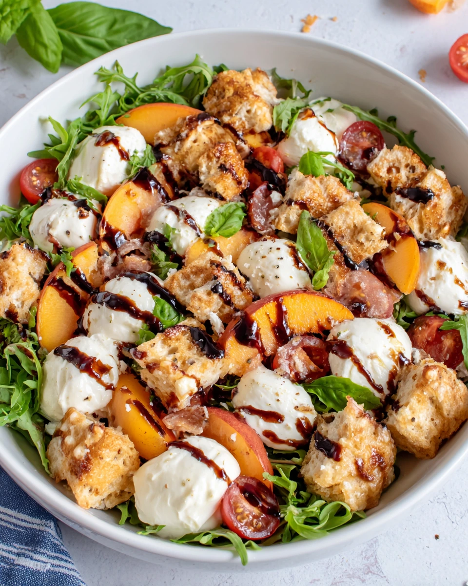 Fresh Peach Burrata Salad Recipe with Basil and Balsamic