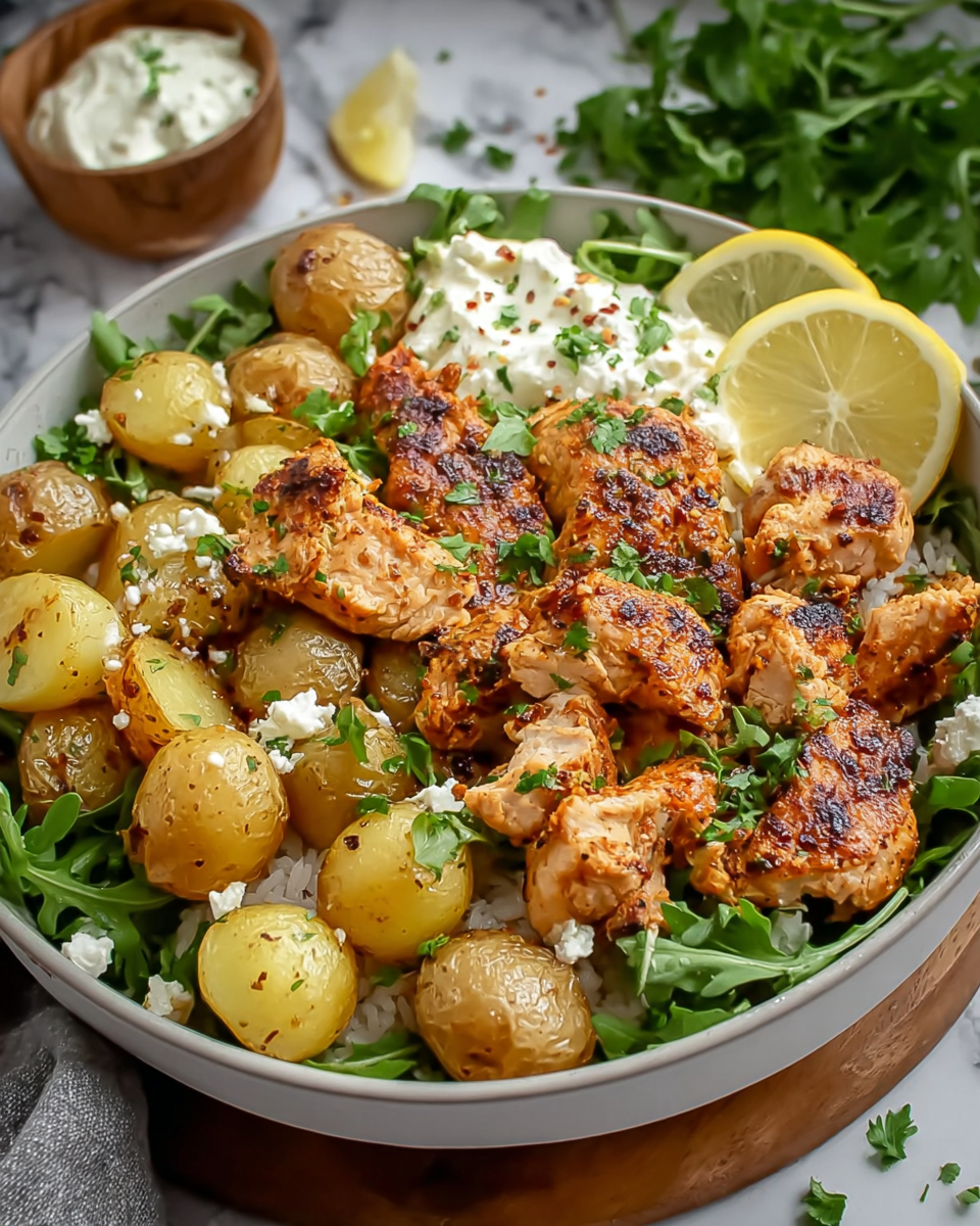 Easy Mediterranean Sheet Pan Chicken and Potato Bowls Delight