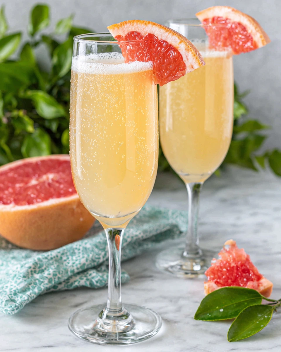A refreshing Grapefruit Prosecco Cocktail served in a chilled Champagne flute and garnished with a fresh grapefruit wedge. This easy sparkling cocktail combines Prosecco, fresh grapefruit juice, and Cointreau for the perfect brunch or summer party drink.