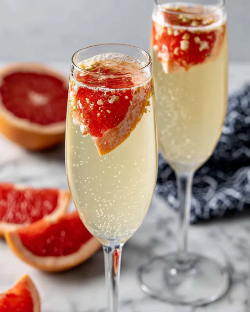 A refreshing Grapefruit Prosecco Cocktail served in a chilled Champagne flute and garnished with a fresh grapefruit wedge. This easy sparkling cocktail combines Prosecco, fresh grapefruit juice, and Cointreau for the perfect brunch or summer party drink.