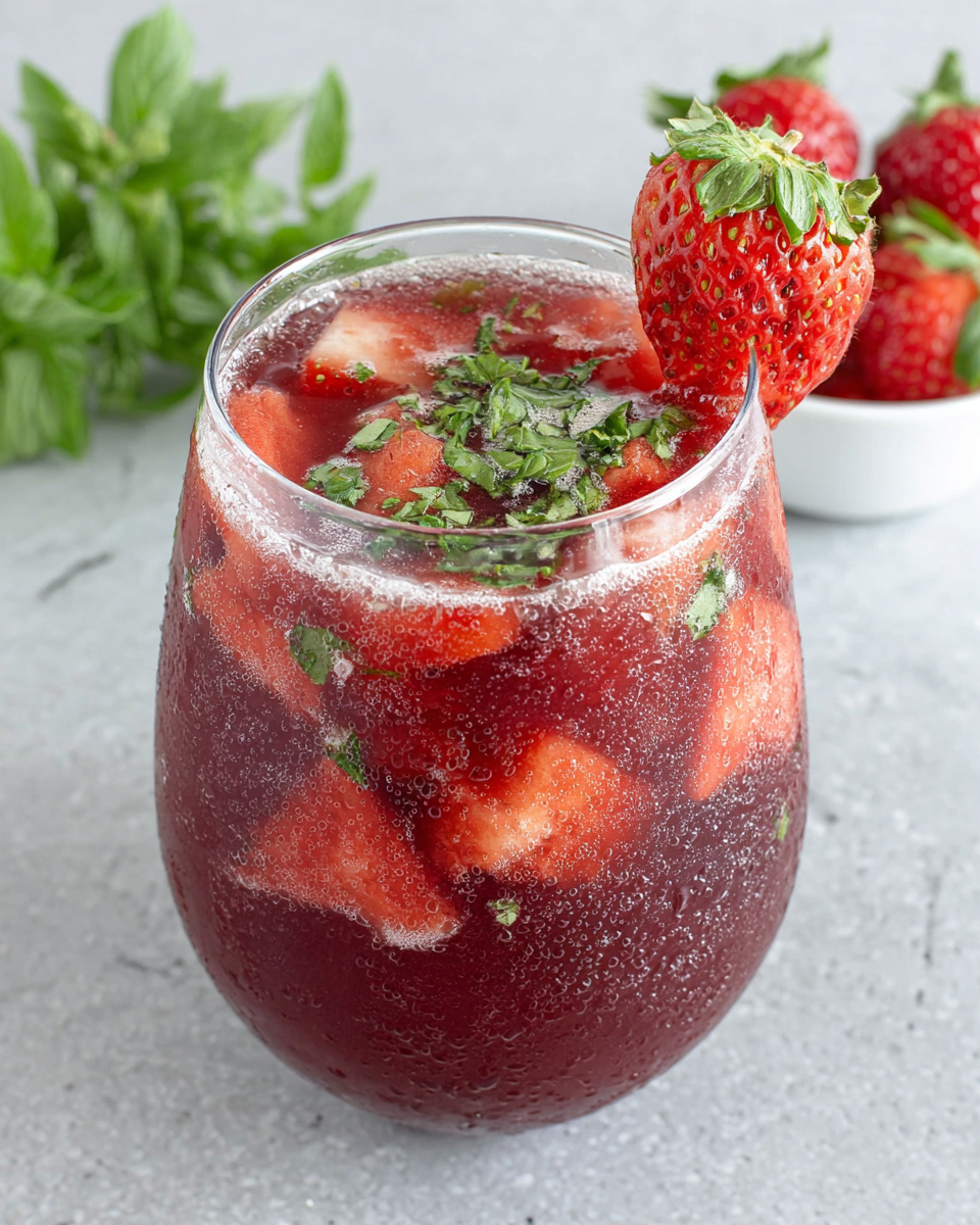 A refreshing glass of Sangria Latina made with fresh watermelon, lime juice, white rum, ginger syrup, and sparkling Prosecco, served over ice with a watermelon garnish on a white marble countertop in natural sunlight.