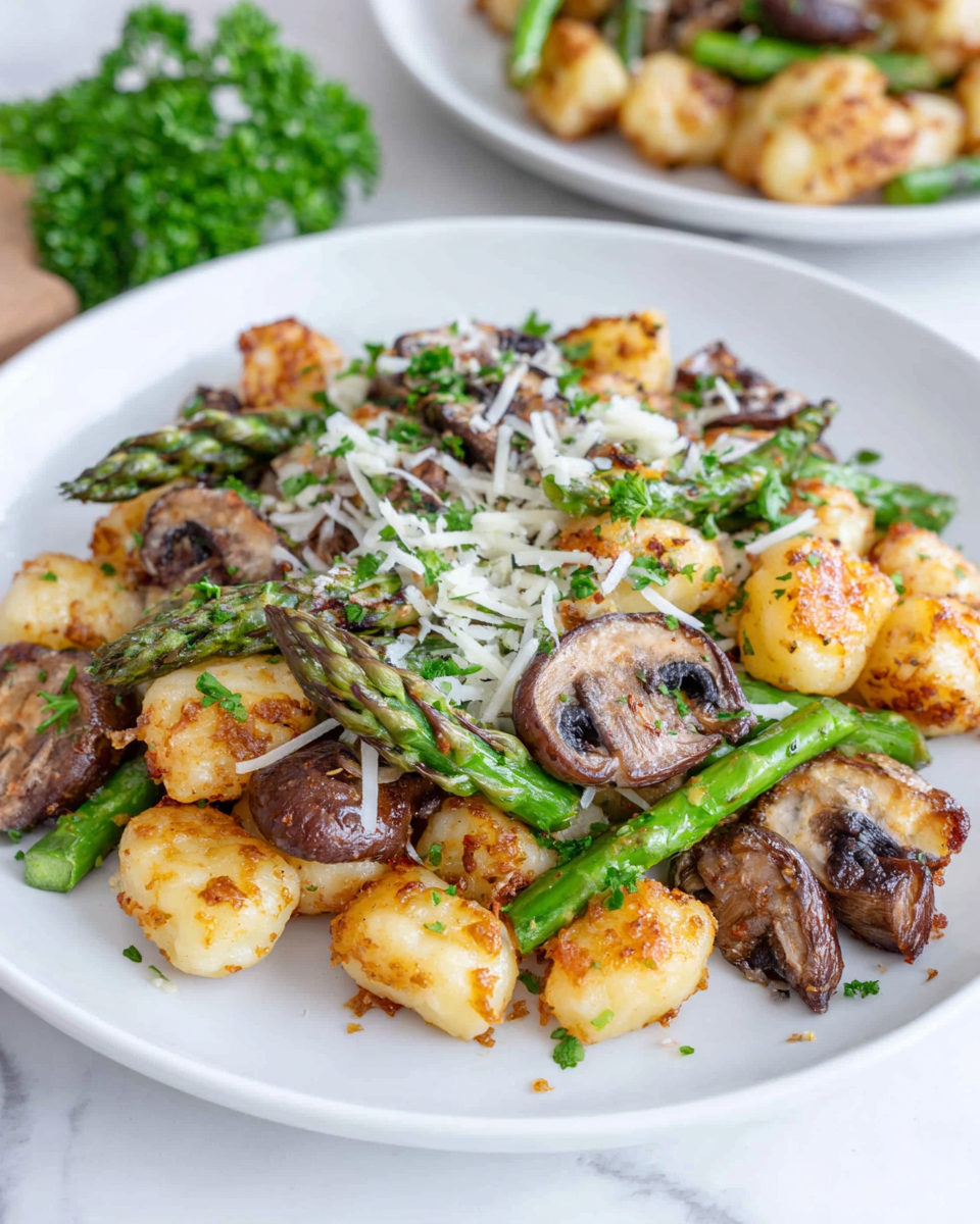 Sheet Pan Asparagus Mushroom Gnocchi