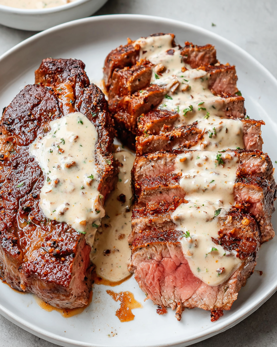 Steak With Bourbon Garlic Cream Sauce